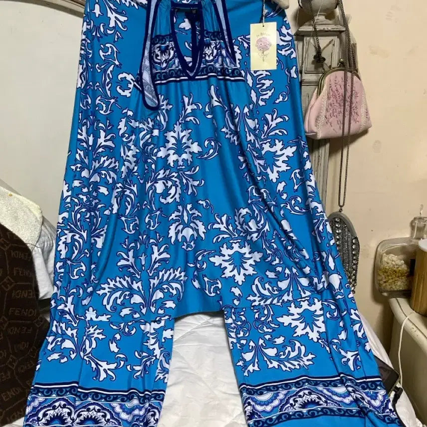 [BUNJANG] In Bloom Turquoise Blue Sleeve and Pants Beachwear Set / In Bloom 터키블루 슬리브와바지셋업비치웨어