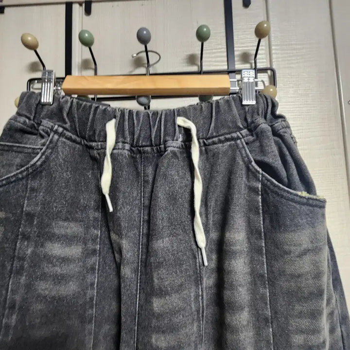 [BUNJANG] Black Denim Wide Pants / 흑청 워싱 데미지 와이드 벌룬 팬츠 (F) 새상품