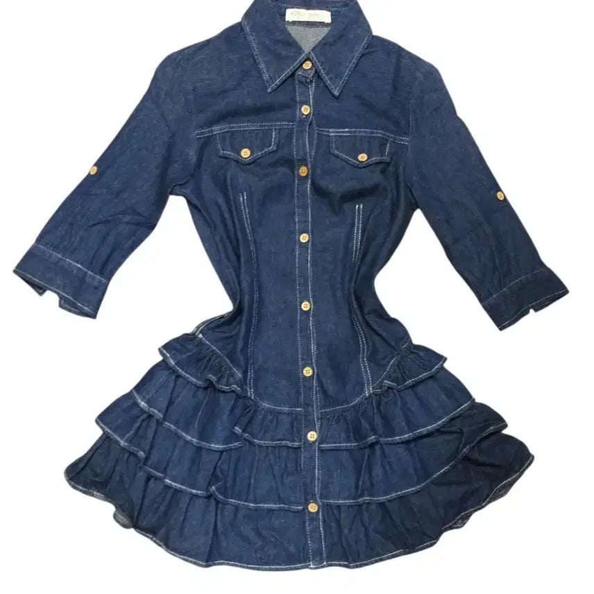 [BUNJANG] Vintage Denim Ruffle Dress/Blouse / 빈티지 데님 셔츠 캉캉 원피스 블라우스