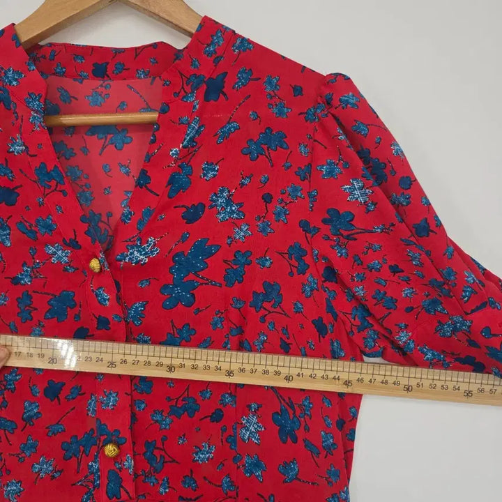 [BUNJANG] Red Flower Pattern Long Dress / 레드 플라워 롱 원피스 반팔 꽃무늬