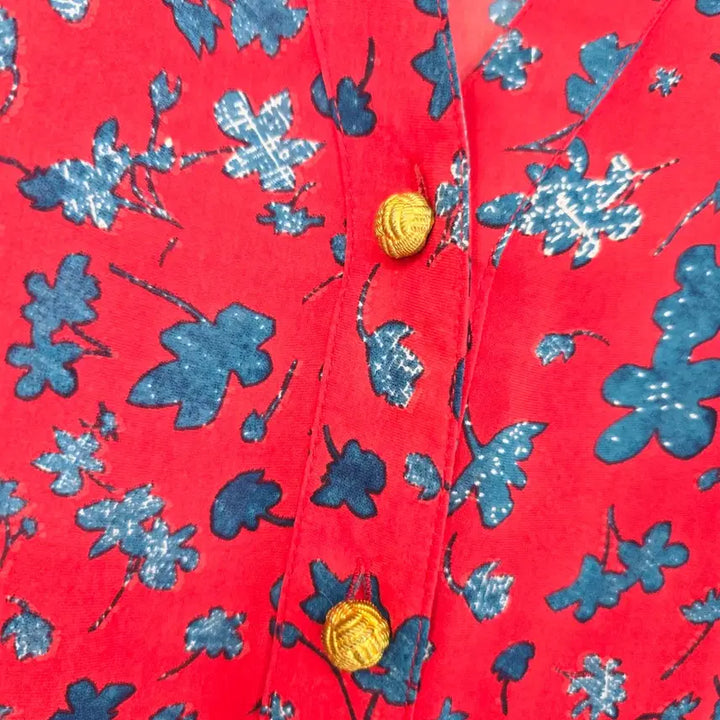 [BUNJANG] Red Flower Pattern Long Dress / 레드 플라워 롱 원피스 반팔 꽃무늬