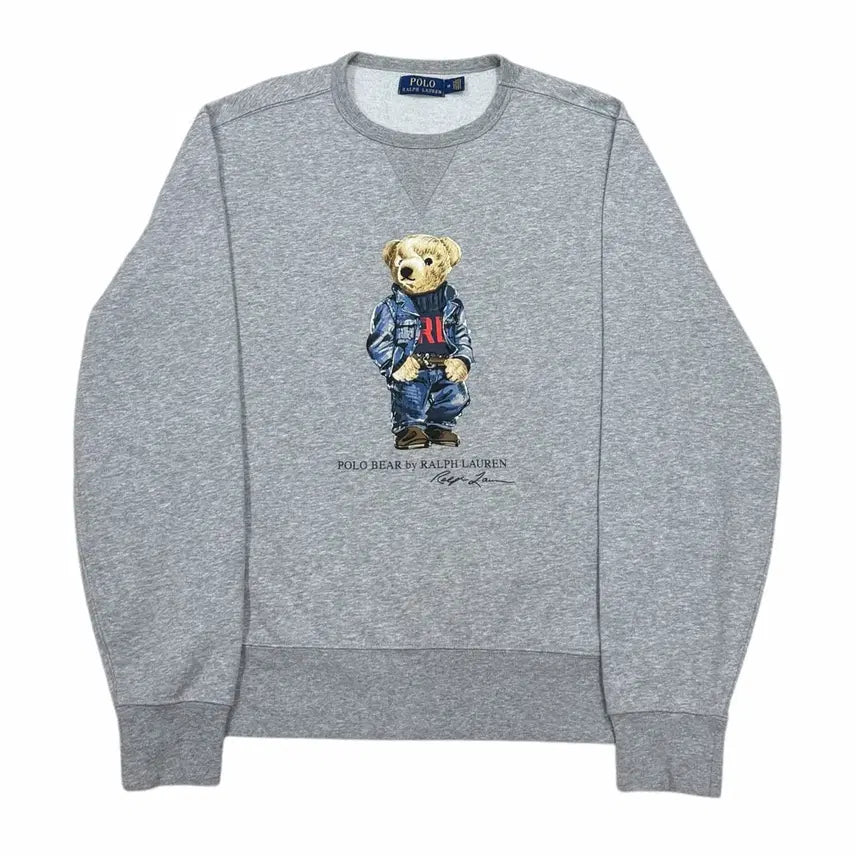 [BUNJANG] Polo Ralph Lauren Bear Printed Fleece Sweatshirt / 폴로 랄프로렌 베어 곰돌이 프린팅 기모 맨투맨 그레이 M