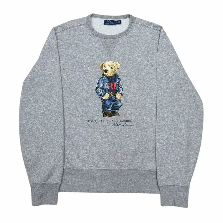[BUNJANG] Polo Ralph Lauren Bear Printed Fleece Sweatshirt / 폴로 랄프로렌 베어 곰돌이 프린팅 기모 맨투맨 그레이 M