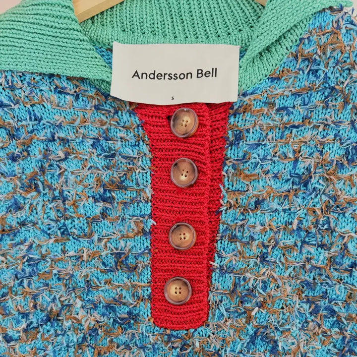 [BUNJANG] Andersson Bell Yosemite Knitted Polo Top - Blue / 앤더슨벨(Andersson Bell)의 요세미티 니티드 폴로 탑 블루