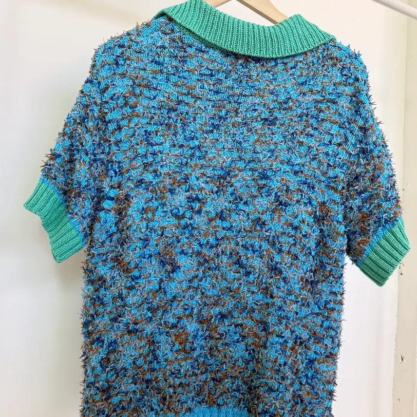 [BUNJANG] Andersson Bell Yosemite Knitted Polo Top - Blue / 앤더슨벨(Andersson Bell)의 요세미티 니티드 폴로 탑 블루