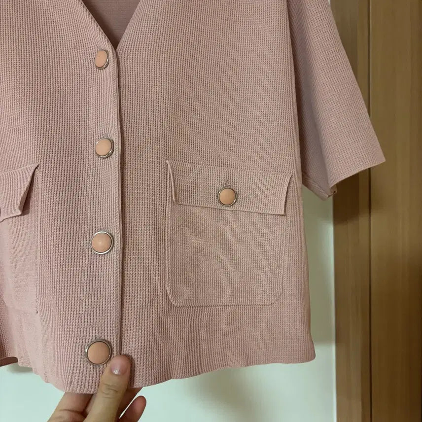 [BUNJANG] Raon Company V-Neck Cardigan / 라온컴퍼니 라온 반팔 브이넥 가디건 출근룩 결혼식 하객룩 경조사 핑크