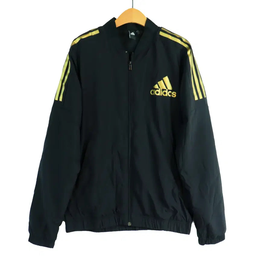[BUNJANG] Adidas Gold Logo Three-Stripe Windbreaker Jacket - Black (M) / 아디다스 adidas 골드 로고 삼선 바람막이 점퍼 블랙 M