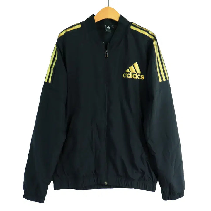 [BUNJANG] Adidas Gold Logo Three-Stripe Windbreaker Jacket - Black (M) / 아디다스 adidas 골드 로고 삼선 바람막이 점퍼 블랙 M