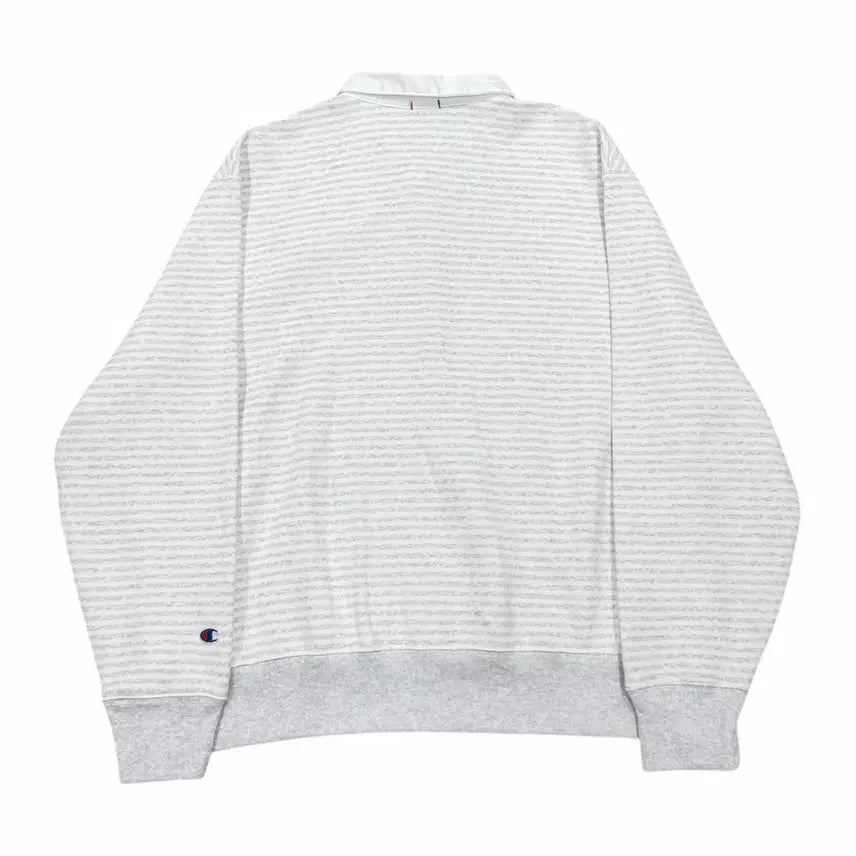 [BUNJANG] Champion Reverse Weave Stripe Rugby PK Fleece Sweatshirt / 챔피온 리버스위브 스트라이프 럭비 PK 기모 맨투맨 그레이 L