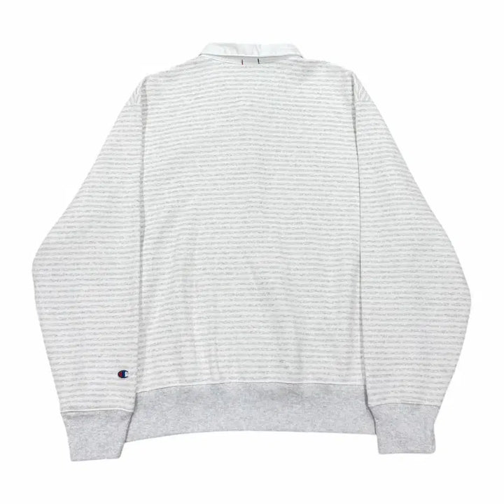[BUNJANG] Champion Reverse Weave Stripe Rugby PK Fleece Sweatshirt / 챔피온 리버스위브 스트라이프 럭비 PK 기모 맨투맨 그레이 L