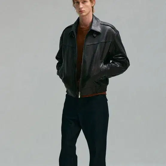 [BUNJANG] Unziemik Napa Shrunken Leather Jumper Black L / 언지미크 나파 슈렁큰 레더 블랙 L