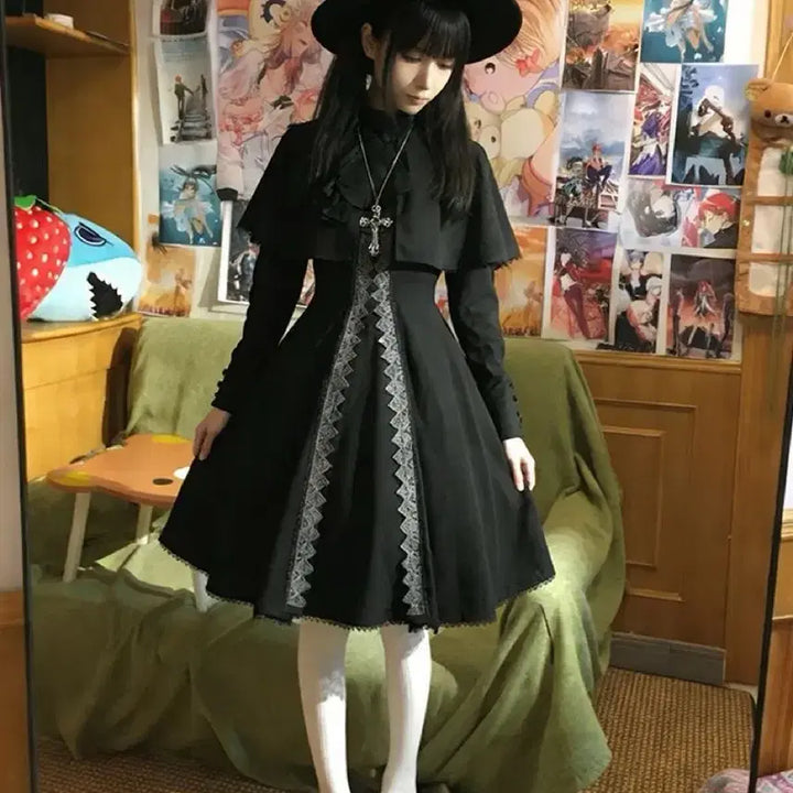 [BUNJANG] Gothic Lolita Lace Cape and Dress Set / 고딕 로리타 레이스 망토+원피스 세트