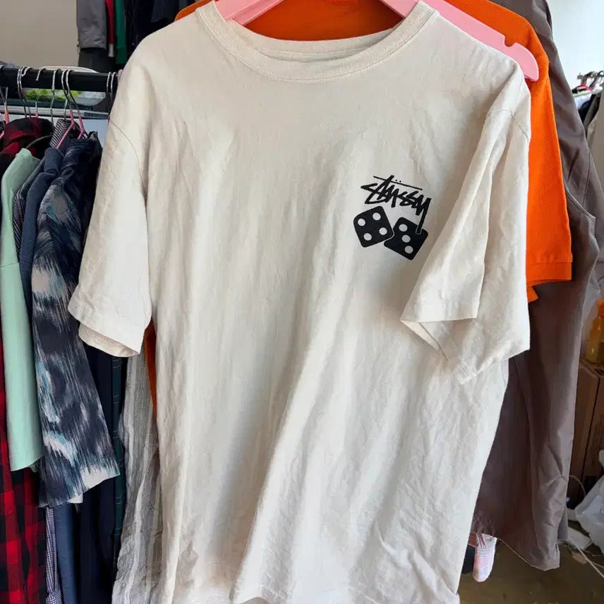[BUNJANG] Stussy Dice Short Sleeve T-Shirt Ivory / 스투시 다이스 반팔 티셔츠 아이보리