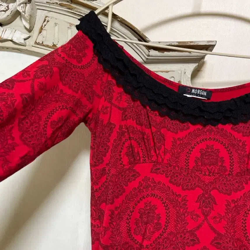 [BUNJANG] Morgon Red Flower Midi Dress / 모건 레드 플라워 미디원피스