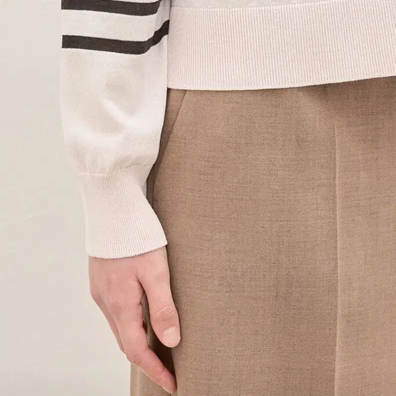 [BUNJANG] Hansum The Cashmere Stripe Johnny Collar Knit Top / 24 S/S 한섬 더캐시미어 정품 스트라이프 조니 칼라 니트 탑