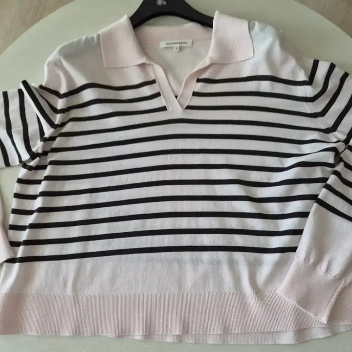 [BUNJANG] Hansum The Cashmere Stripe Johnny Collar Knit Top / 24 S/S 한섬 더캐시미어 정품 스트라이프 조니 칼라 니트 탑