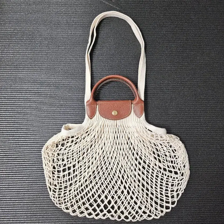 [BUNJANG] Longchamp Le Pliage Fil Knit Net Top Handle Bag Ivory / 롱샴 필레 르 플리아쥬 네트백 아이보리, 그물백
