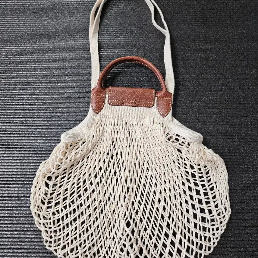 [BUNJANG] Longchamp Le Pliage Fil Knit Net Top Handle Bag Ivory / 롱샴 필레 르 플리아쥬 네트백 아이보리, 그물백