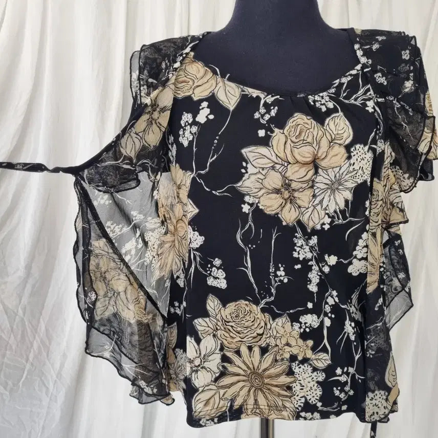 [BUNJANG] Made in Korea Flower Sheer Chiffon Blouse / 국내제작 플라워 시스루 쉬폰 블라우스