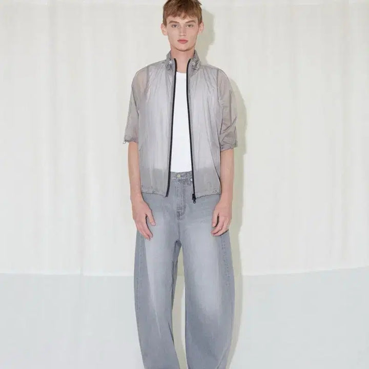 [BUNJANG] Label Archive Sheer High-Neck Zip-Up (Light Grey, Size 2) / 라벨아카이브 시어 하이넥 집업