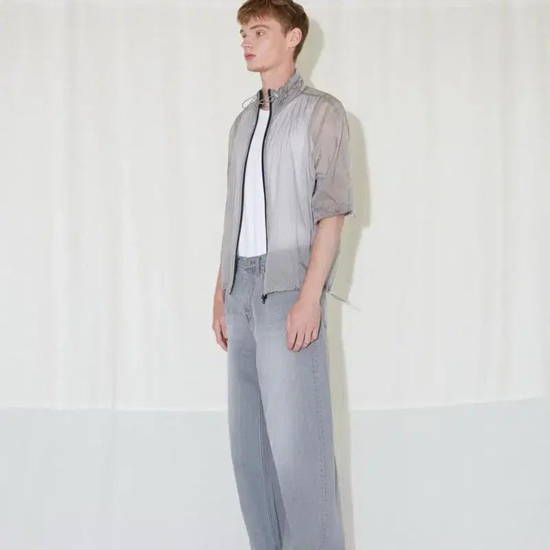 [BUNJANG] Label Archive Sheer High-Neck Zip-Up (Light Grey, Size 2) / 라벨아카이브 시어 하이넥 집업