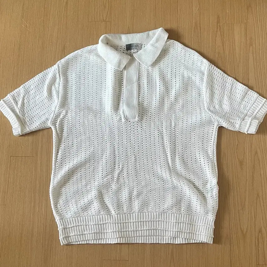 [BUNJANG] Maison Minet Punching Knit Short Sleeve T-Shirt White / 메종 미네드 펀칭 니트 반팔