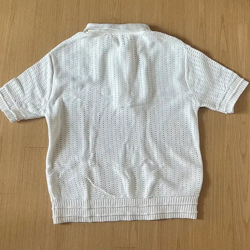 [BUNJANG] Maison Minet Punching Knit Short Sleeve T-Shirt White / 메종 미네드 펀칭 니트 반팔
