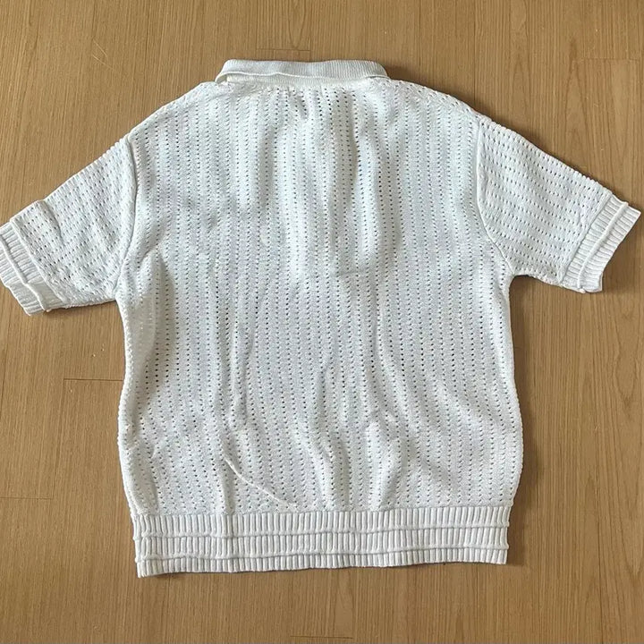 [BUNJANG] Maison Minet Punching Knit Short Sleeve T-Shirt White / 메종 미네드 펀칭 니트 반팔