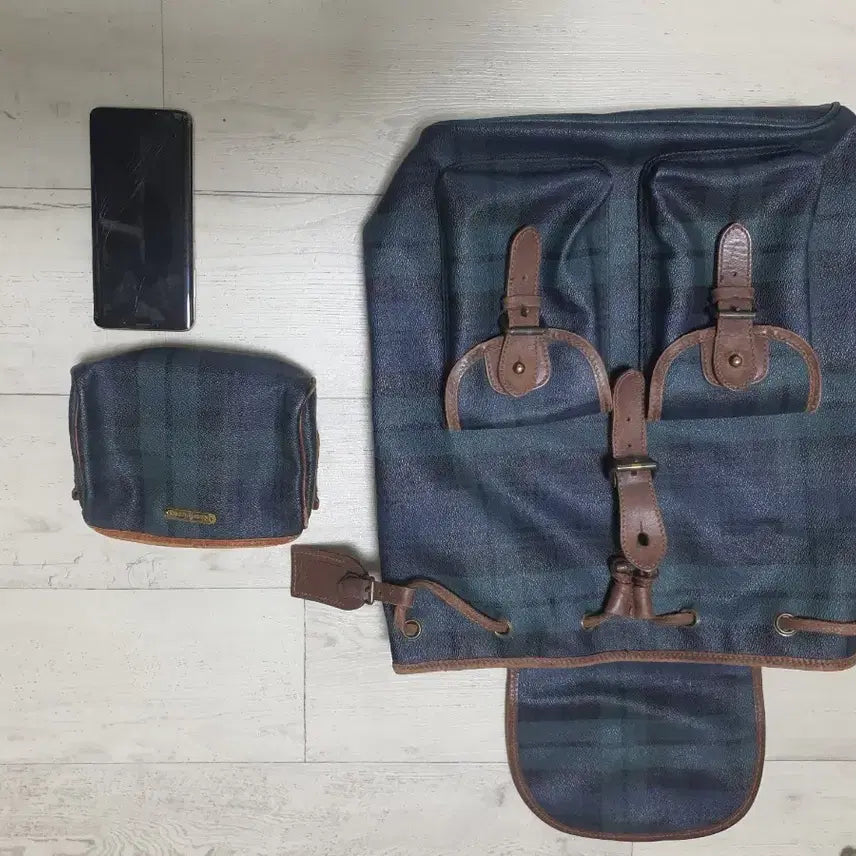 [BUNJANG] Polo Ralph Lauren Check Backpack &amp; Pouch Set / 폴로 랄프로렌 체크 백팩 파우치 세트