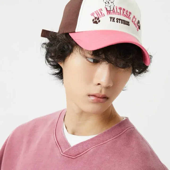 [BUNJANG] YK Maltese Club White and Pink Visor Embroidered Cap / 와이케이 말티즈클럽 모자