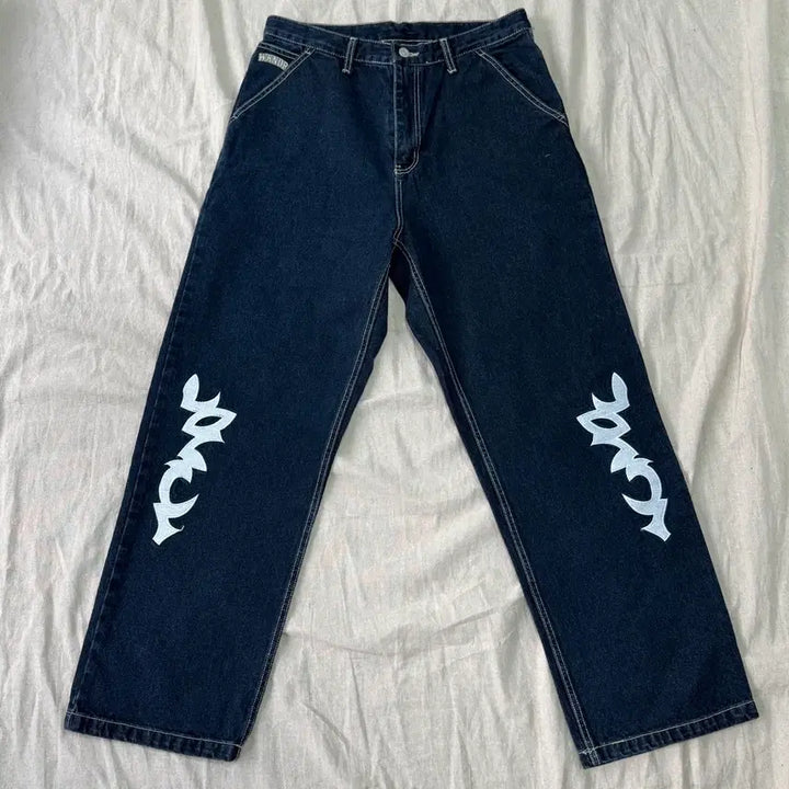 [BUNJANG] Weekenders Embroidered Dark Wash Denim Pants L / 위캔더스 자수 진청 데님팬츠 L