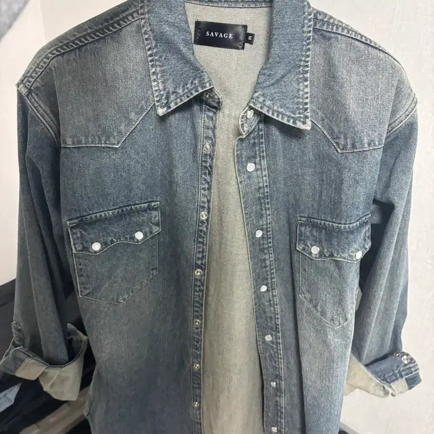 [BUNJANG] Savage Western Shirt Mid Blue / 세비지 웨스턴 셔츠 블루 박보검 착용