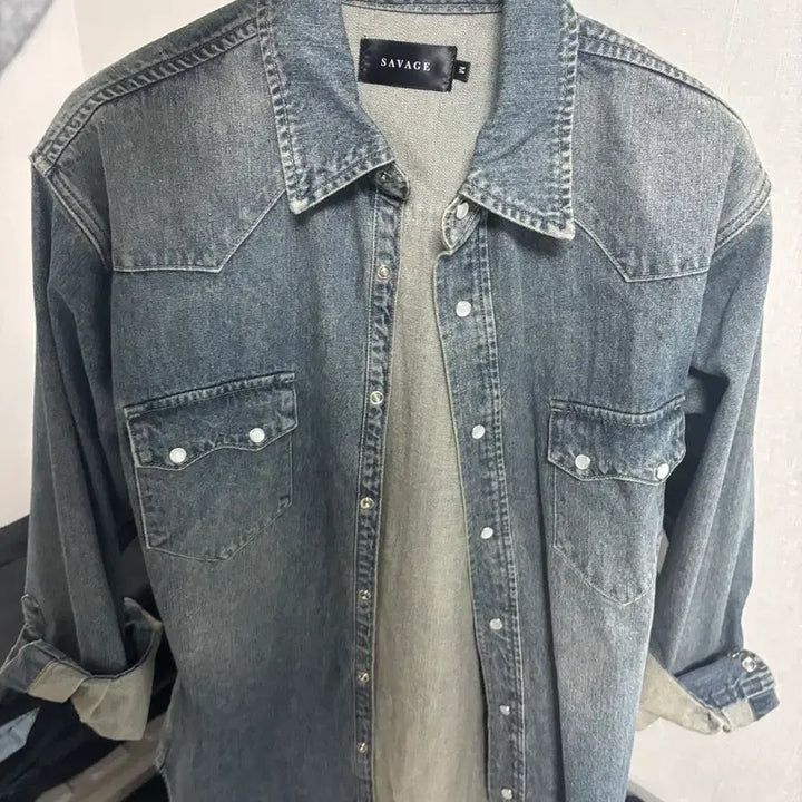 [BUNJANG] Savage Western Shirt Mid Blue / 세비지 웨스턴 셔츠 블루 박보검 착용