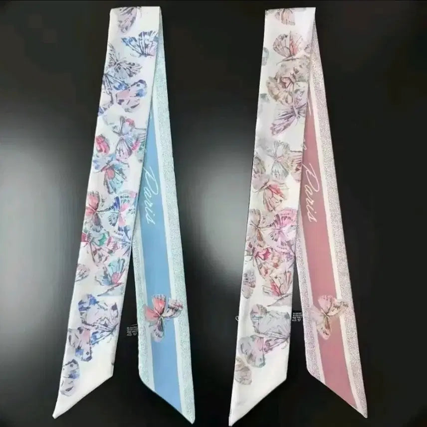 [BUNJANG] Butterfly Pattern Twilly Scarf / 나비 패턴 트윌리 스카프 블루/핑크  새상품