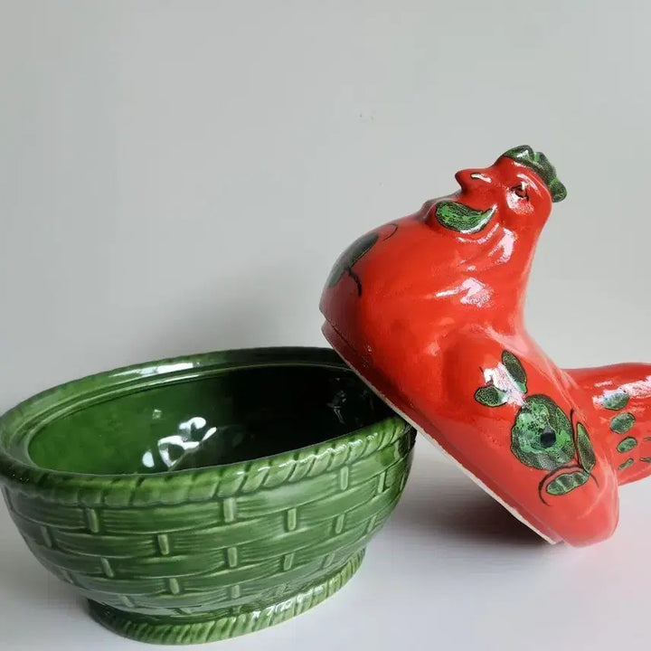 [BUNJANG] Villeroy &amp; Boch Vintage Hand-Painted Chicken Ceramic Basket / 독일 Villeroy &amp; boch 빈티지 핸드페인팅 닭 도자기 바구니