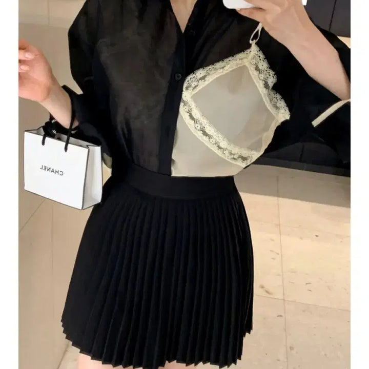 [BUNJANG] 블랙 시스루 뷔시티에  블라우스 / 블랙 시스루 뷔시티에  블라우스