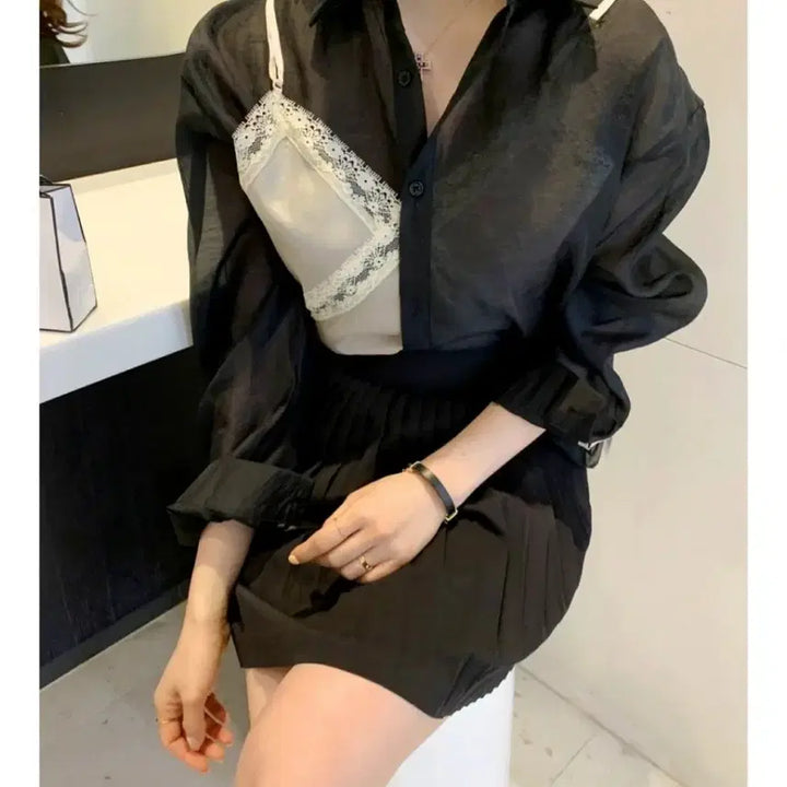 [BUNJANG] 블랙 시스루 뷔시티에  블라우스 / 블랙 시스루 뷔시티에  블라우스