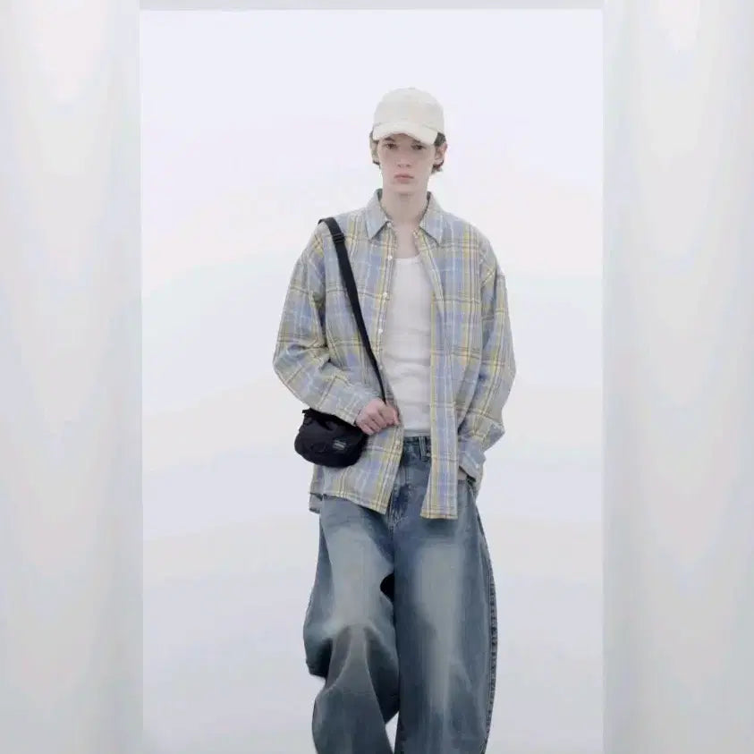 [BUNJANG] Standard Error Blue Checkered Shirt M / 스탠다드에러 체크셔츠 블루 M