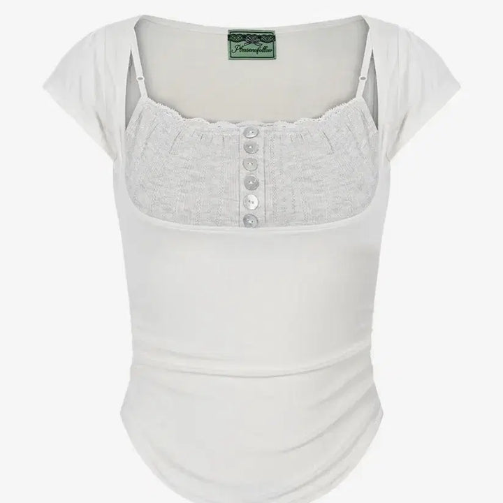 [SOLD OUT] 플리즈노팔로우 Katie Button Baby Top (Cream)