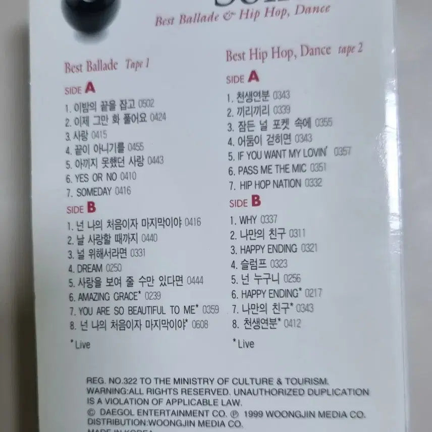 [BUNJANG] Solid Best 2 Tape (Unsealed Cassette Tape) / 솔리드 베스트 / 발라드 힙합 댄스 2TAPE (개봉 카세트테이프)