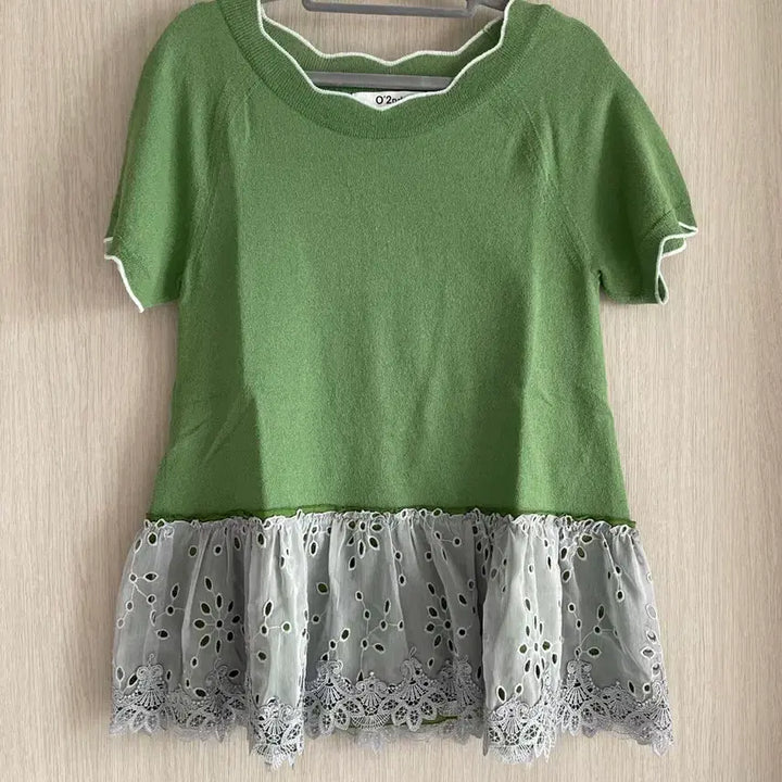 [BUNJANG] O2ND The Handsome Green Lace Short Sleeve Knit / O2ND 오즈세컨 더한섬 그린 레이스 반팔 니트