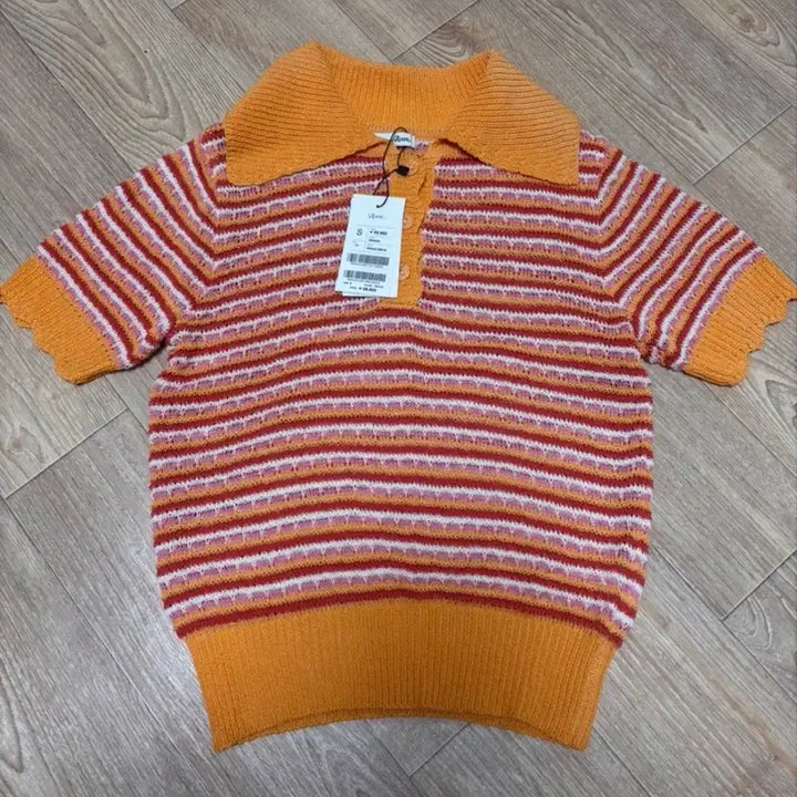 [BUNJANG] ROEM Stripe Collar Short Sleeve Knit / 로엠 스트라이프 카라 반팔 니트