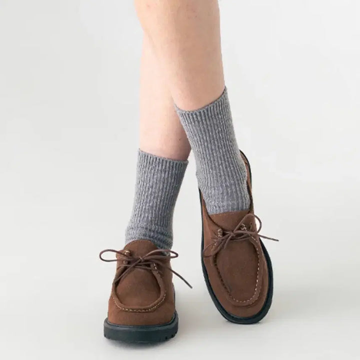 [BUNJANG] Salt and Chocolate Round Toe Stitched Chunky Loafers Beige / 솔트앤초콜릿 라운드 토 스티치 청키 로퍼 스웨이드 베이지