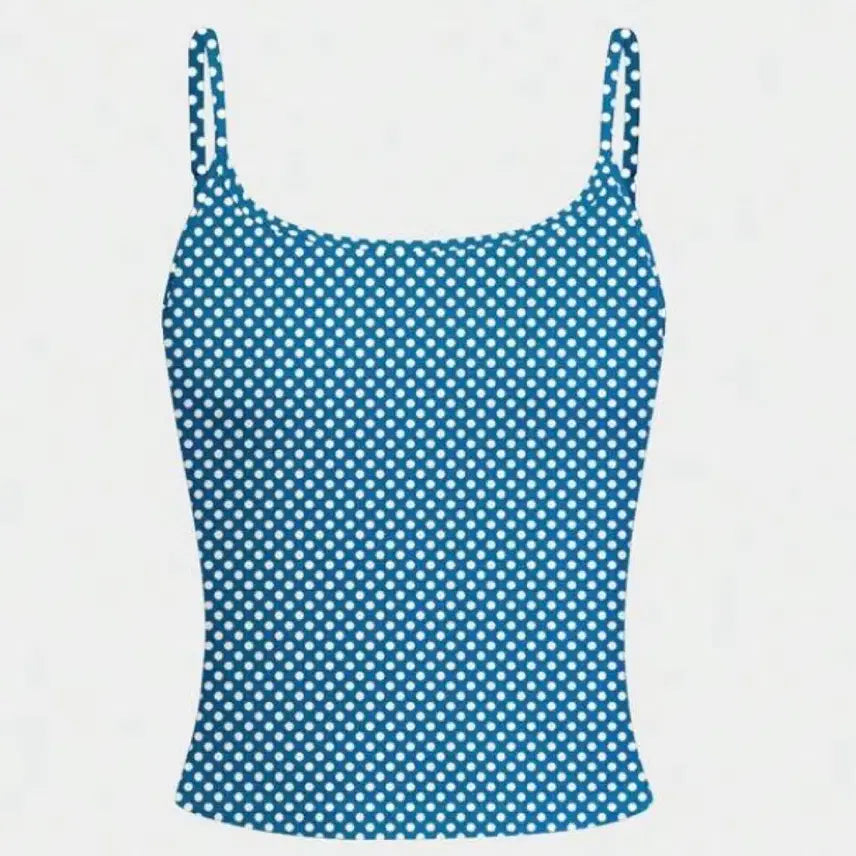 [BUNJANG] Striped Frill Shirring Camisole / 스트라이프 프릴 셔링 끈나시  도트 민트블루
