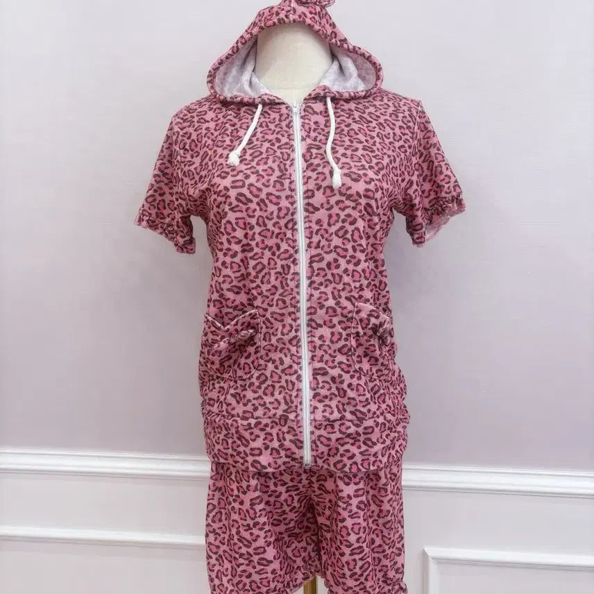 [BUNJANG] Japanese Vintage Pink Leopard Print Hoodie Set / 17번/핑크 레오파드 세트/일본빈티지