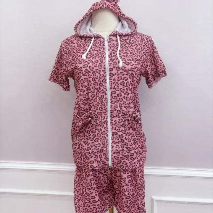 [BUNJANG] Japanese Vintage Pink Leopard Print Hoodie Set / 17번/핑크 레오파드 세트/일본빈티지