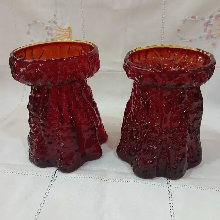 [BUNJANG] Viking Art Glass Amberina Flame Bark Tree Trunk Pillar Candle Holder / 미국 빈티지 앰버리나 플레임 바크 트리 트렁크 필라 캔들 홀더