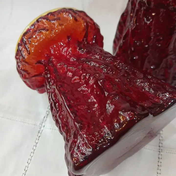 [BUNJANG] Viking Art Glass Amberina Flame Bark Tree Trunk Pillar Candle Holder / 미국 빈티지 앰버리나 플레임 바크 트리 트렁크 필라 캔들 홀더