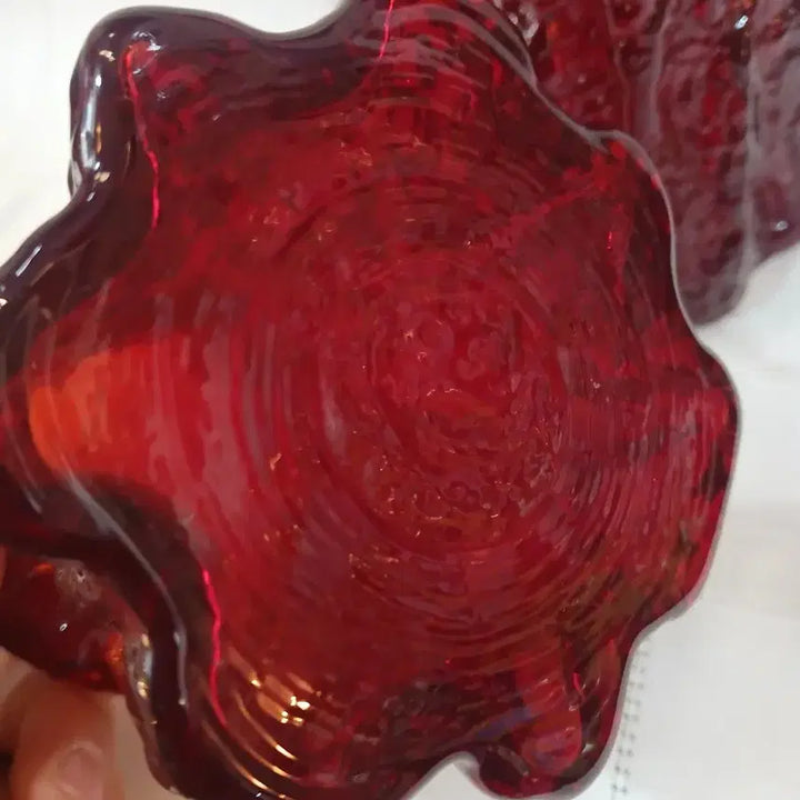 [BUNJANG] Viking Art Glass Amberina Flame Bark Tree Trunk Pillar Candle Holder / 미국 빈티지 앰버리나 플레임 바크 트리 트렁크 필라 캔들 홀더
