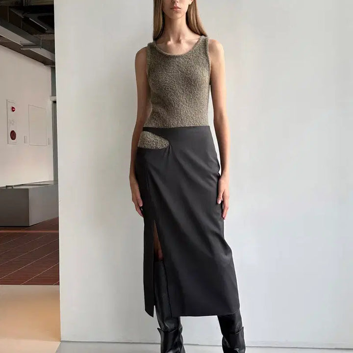 [BUNJANG] Low Classic Curve Hole Long Skirt (L) / 로우클래식 커브 홀 롱 스커트 L사이즈